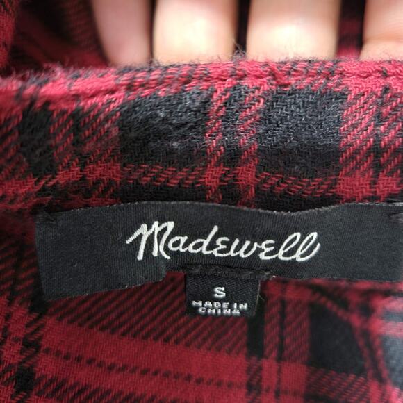 Madewell Curtis Plaid Shirt Red Flannel Tee Pullover Black Herald Top Size Small - Picture 7 of 12